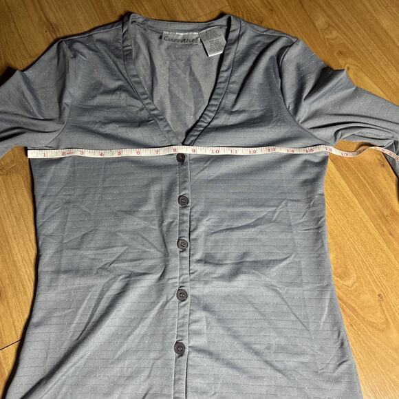 Y2K Currants Button Up Long Sleeve Gray metallic Shirt Women's Small spandex - Picture 8 of 8